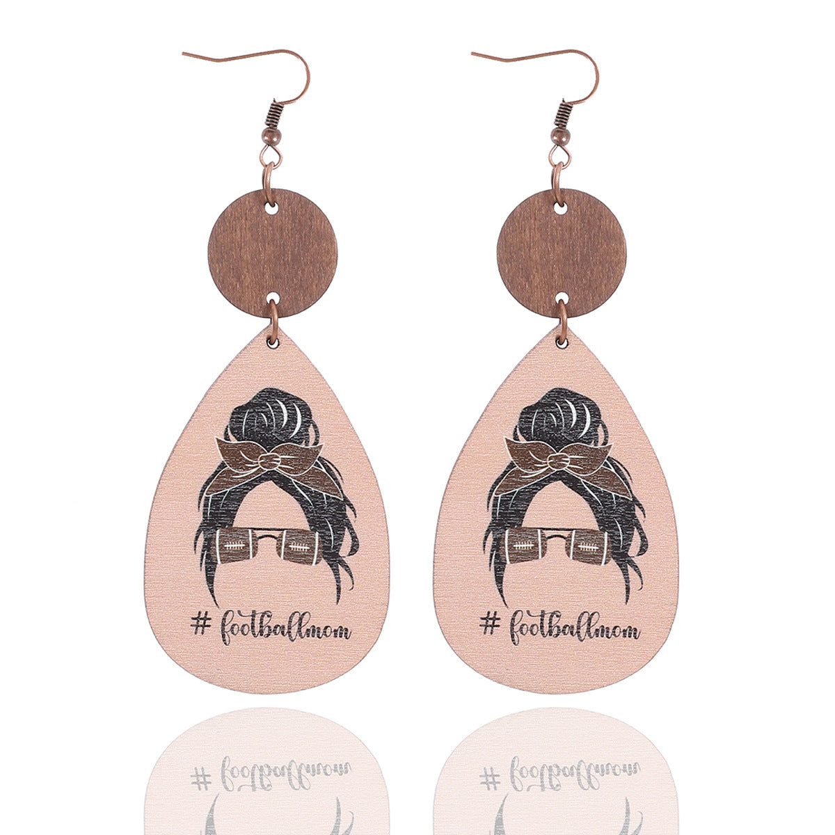 Wholesale Cartoon Wooden Mom Mother's Day Ball Sports Style Wooden Piece Earrings